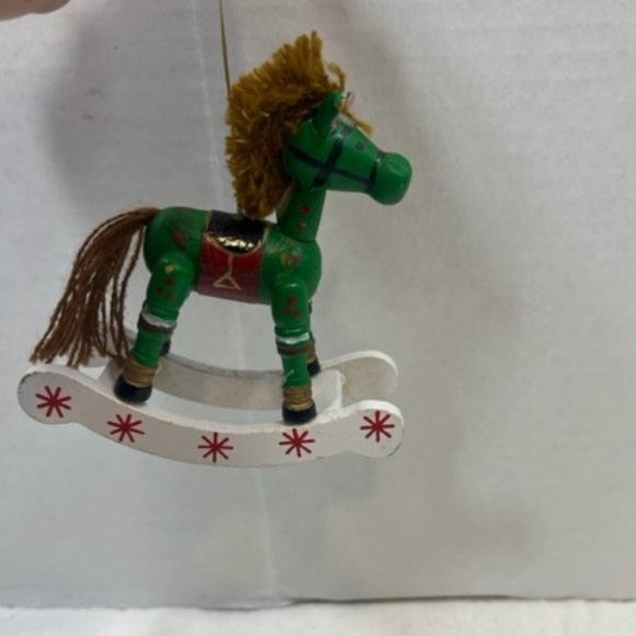 VTG Wooden Hand Painted Rocking Horse Hanging Christmas Tree Ornament 4" - Picture 10 of 10